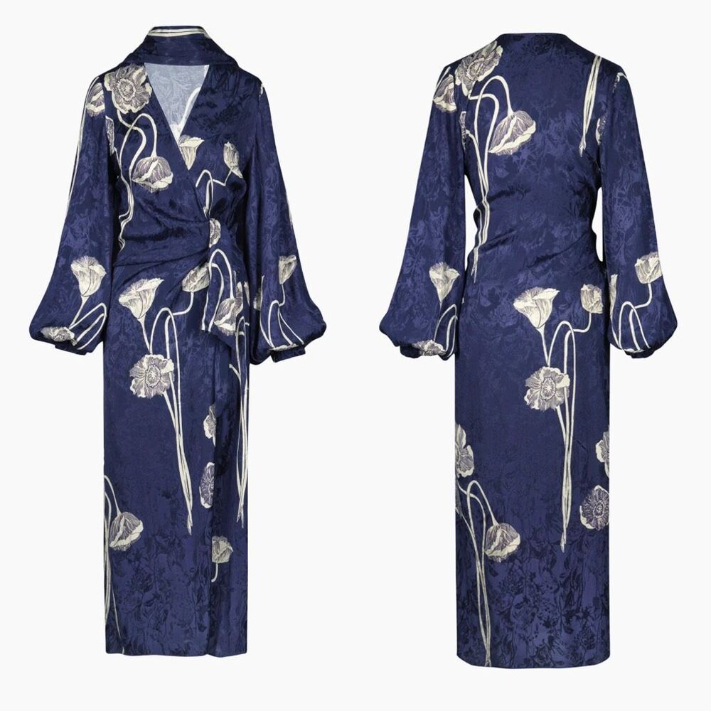 Johanna Ortiz Scarf Embroidered Spiritual Connection Wrap Blue Dress Size 8 $185